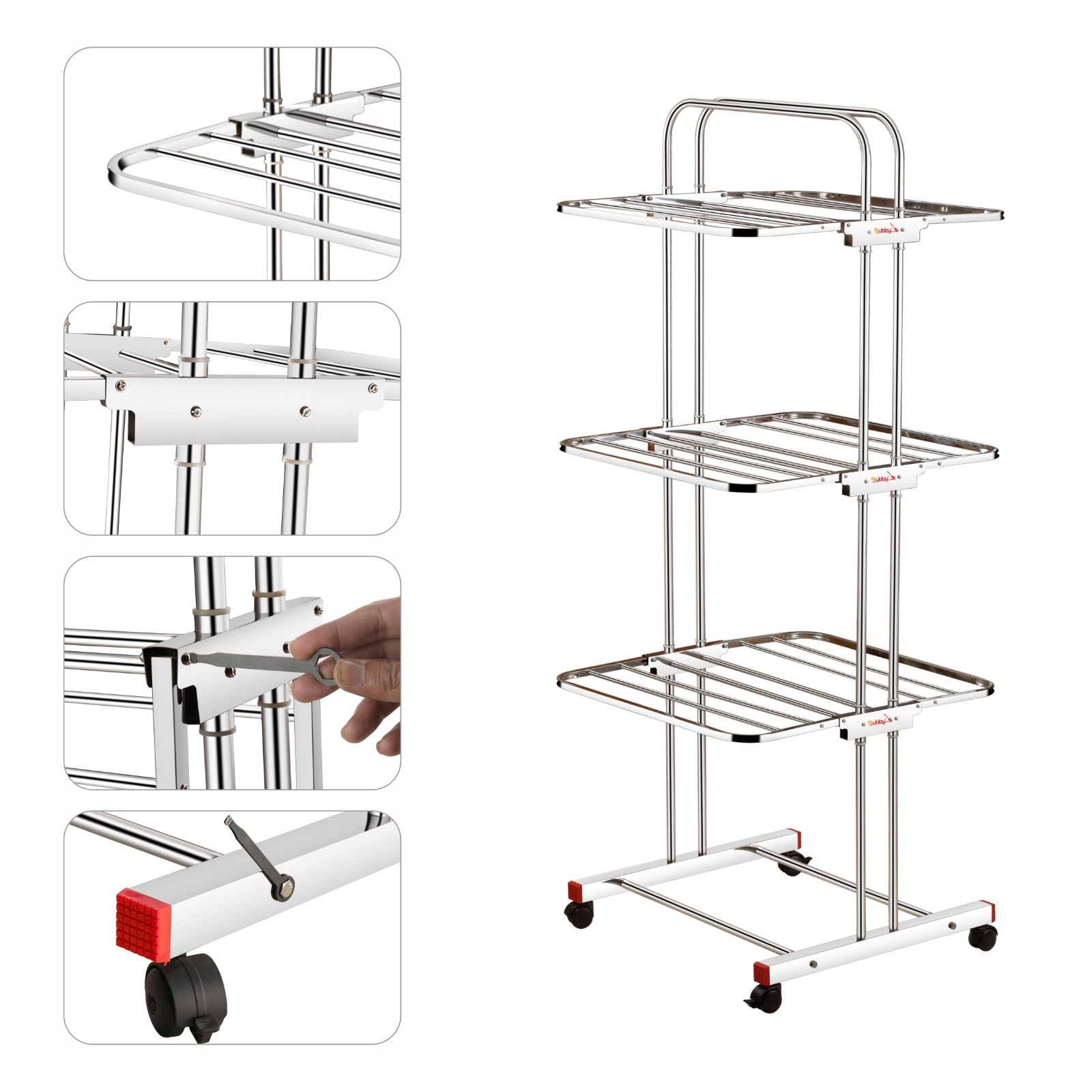 Heavy Duty Stainless Steel Foldable Cloth Drying Stand for Drying Clothes Stand Cloth Drying Rack Cloth Stand for Drying Clothes Foldable (3 Tier)
