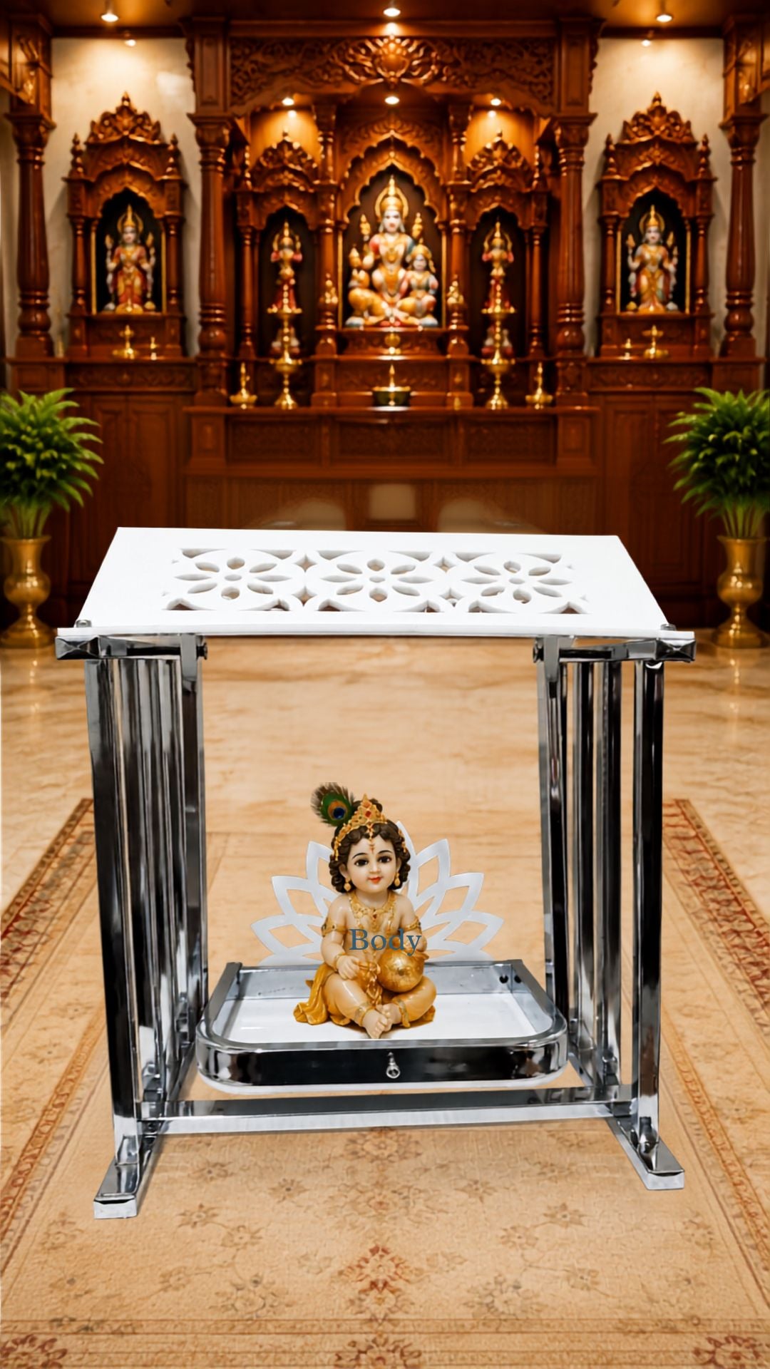Premium Steel Bhagwan Jhula for Home Temple | Beautiful Designer Swing for Laddu Gopal, Bal Gopal & God Idol | Elegant Pooja Mandir Jhula