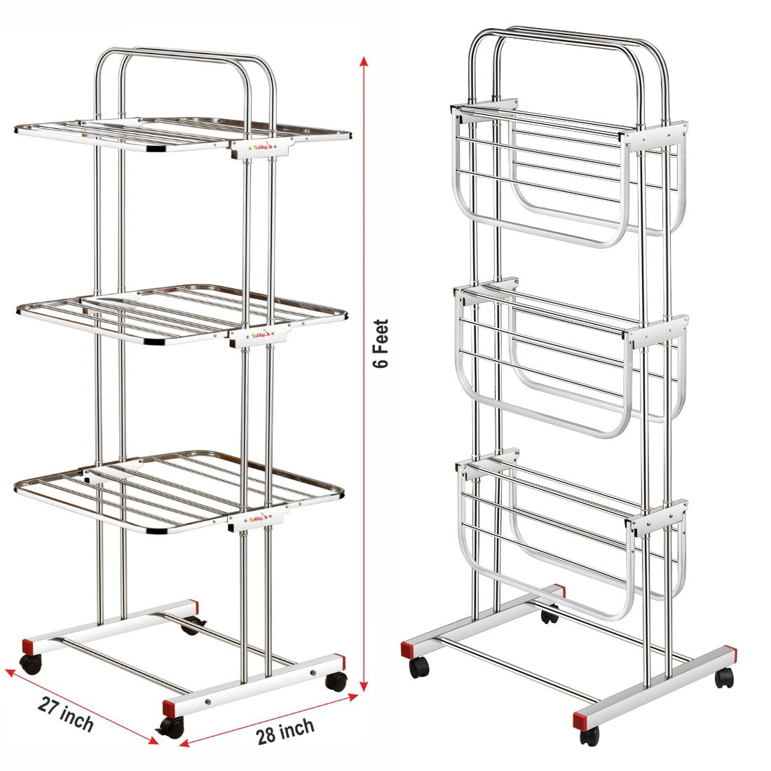 Heavy Duty Stainless Steel Foldable Cloth Drying Stand for Drying Clothes Stand Cloth Drying Rack Cloth Stand for Drying Clothes Foldable (3 Tier)