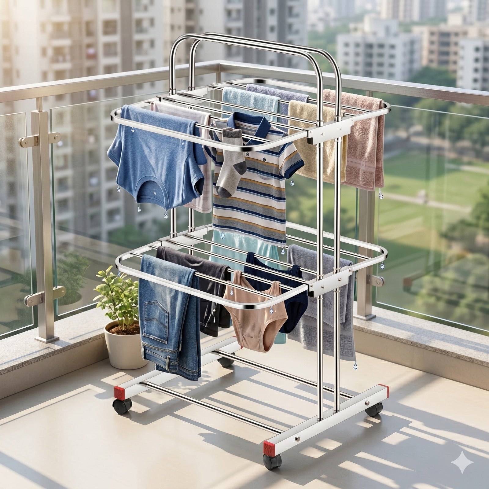 FAST TIME 2 Tier Fully Steel Cloth Dryer Stand Heavy Duty Foldable Laundry Drying Rack | Rust Proof Steel | Space Saving Design