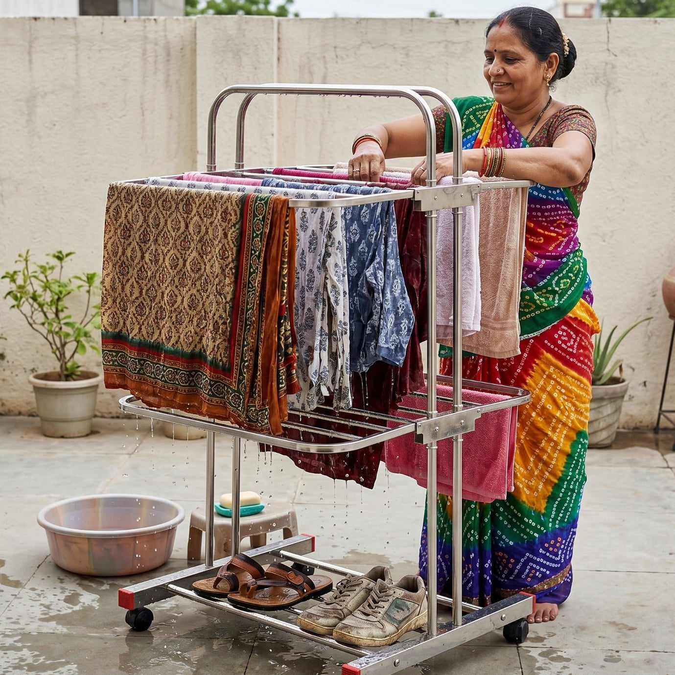 FAST TIME 2 Tier Fully Steel Cloth Dryer Stand Heavy Duty Foldable Laundry Drying Rack | Rust Proof Steel | Space Saving Design