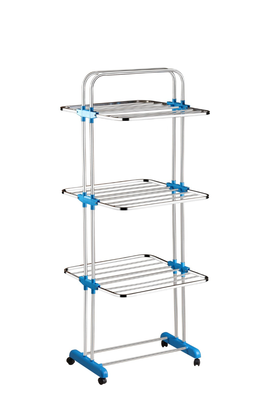 Rubby Premium Cloth Dryer Stand with Wheels | Anti Rust Stainless Steel Material | Space Saving 6 Folding Wings with Clothes Hanger Hook | 3 Layer Cloth Stand for Drying Clothes Foldable | Blue
